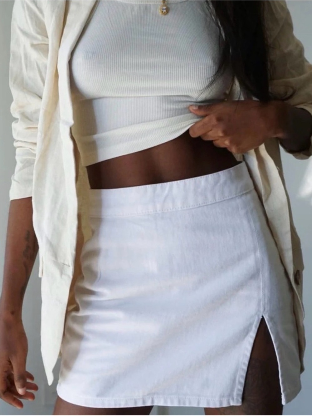 Lioness Cream Mini Skirt with Side Slit